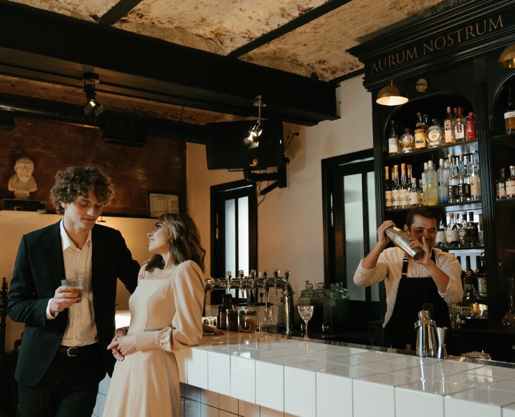 man and women talking in bar